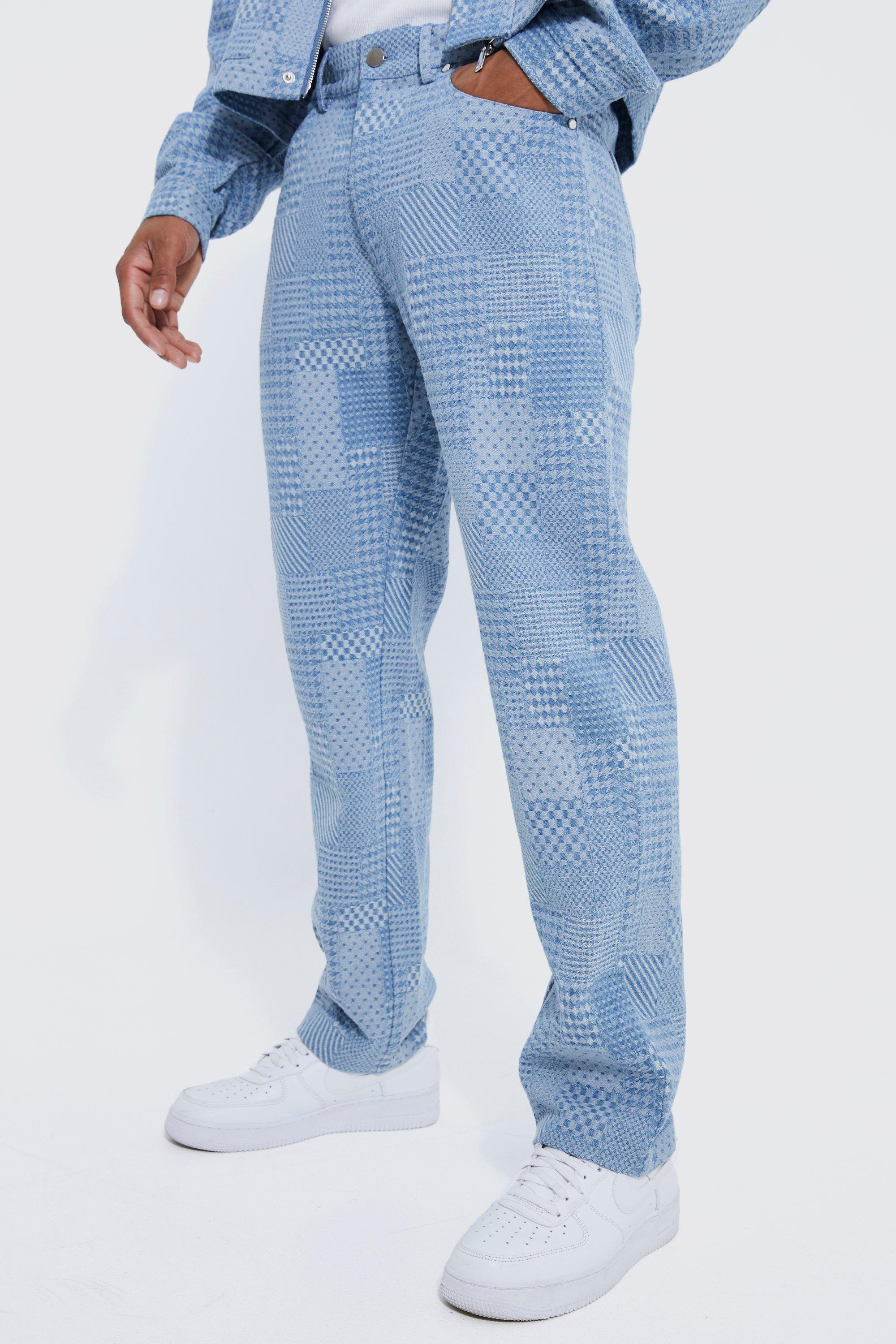 Mens Blue Relaxed Rigid Fabric Interest Jeans, Blue